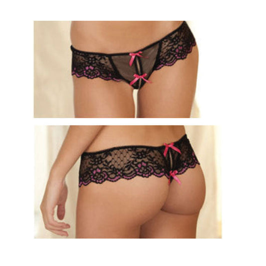 RENE ROFE - CROTCHLESS LACE THONG WITH BOWS M/L
