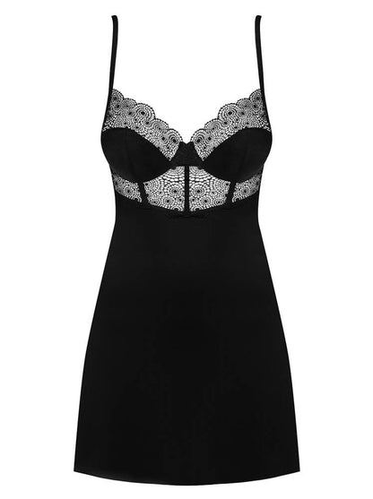 OBSESSIVE - SHARLOTTE CHEMISE & THONG BLACK  S/M