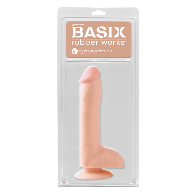 BASIX RUBBER WORKS 8 IN. DONG WITH BALLS & SUCTION CUP BEIGE