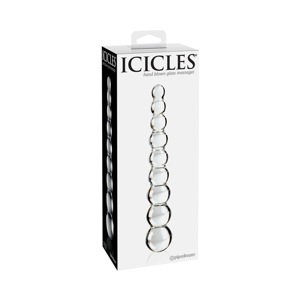 ICICLES NO. 2 BEADED 8.5 IN. GLASS DILDO CLEAR