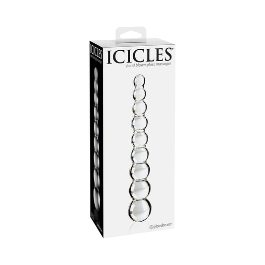 ICICLES NO. 2 BEADED 8.5 IN. GLASS DILDO CLEAR