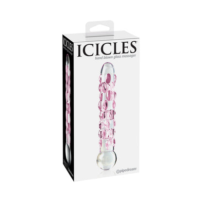 ICICLES NO. 7 TEXTURED 7 IN. GLASS DILDO PINK/CLEAR