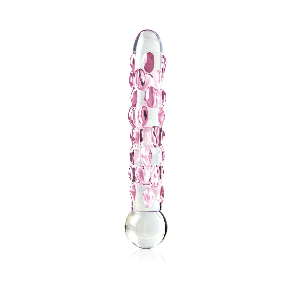 ICICLES NO. 7 TEXTURED 7 IN. GLASS DILDO PINK/CLEAR