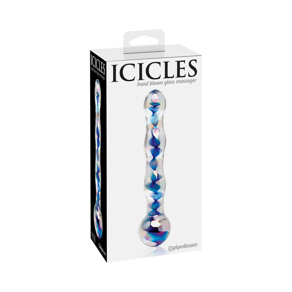 ICICLES NO. 8 WAVY 7 IN. GLASS DILDO BLUE/CLEAR