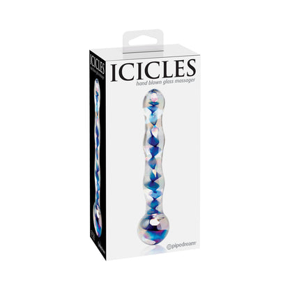 ICICLES NO. 8 WAVY 7 IN. GLASS DILDO BLUE/CLEAR