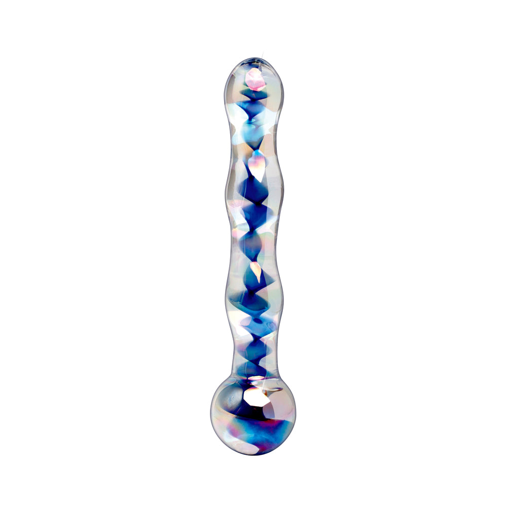 ICICLES NO. 8 WAVY 7 IN. GLASS DILDO BLUE/CLEAR