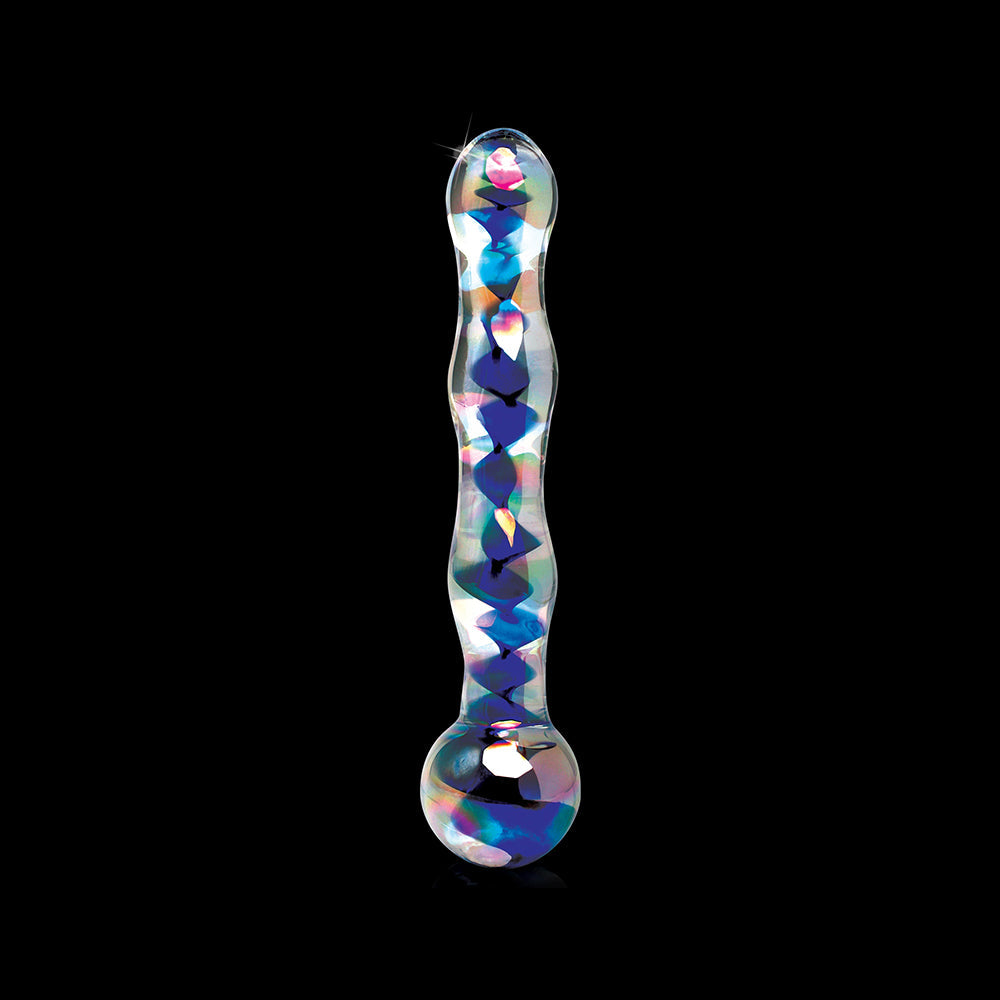 ICICLES NO. 8 WAVY 7 IN. GLASS DILDO BLUE/CLEAR