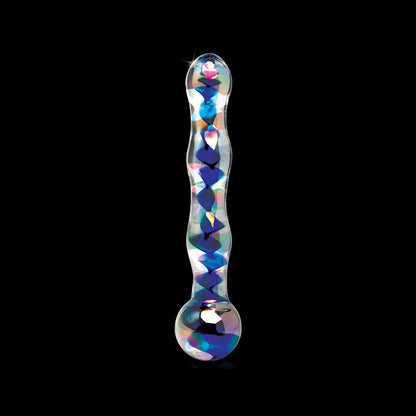 ICICLES NO. 8 WAVY 7 IN. GLASS DILDO BLUE/CLEAR