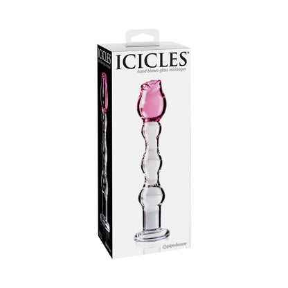 ICICLES NO. 12 GLASS MASSAGER WITH ROSE HEAD PINK/CLEAR