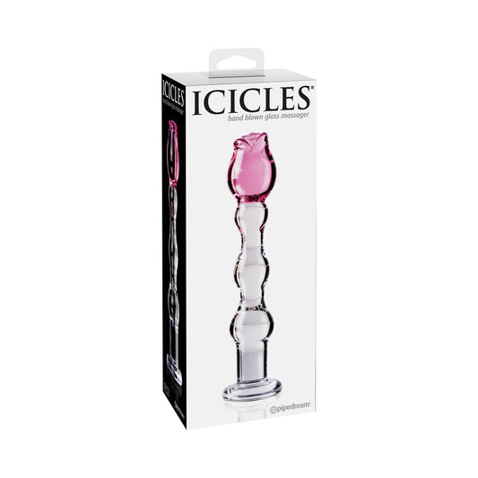 ICICLES NO. 12 GLASS MASSAGER WITH ROSE HEAD PINK/CLEAR