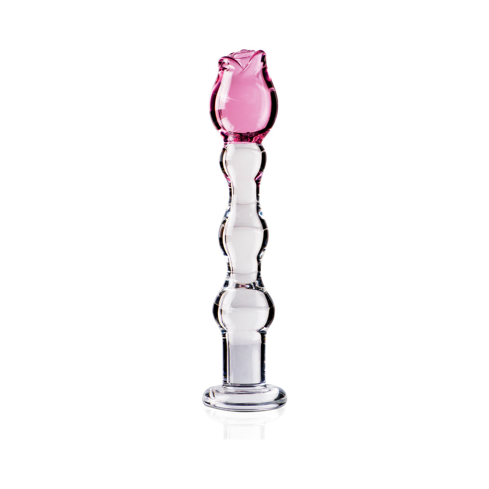 ICICLES NO. 12 GLASS MASSAGER WITH ROSE HEAD PINK/CLEAR