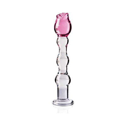 ICICLES NO. 12 GLASS MASSAGER WITH ROSE HEAD PINK/CLEAR