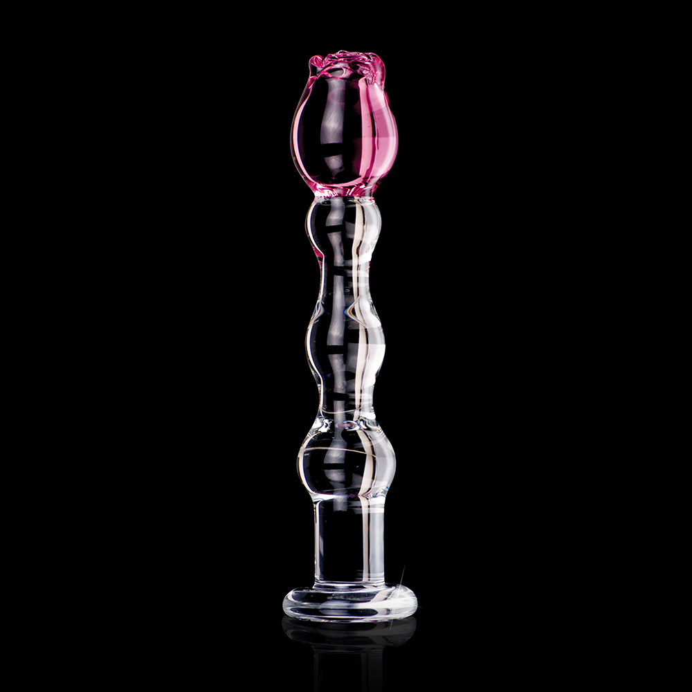 ICICLES NO. 12 GLASS MASSAGER WITH ROSE HEAD PINK/CLEAR