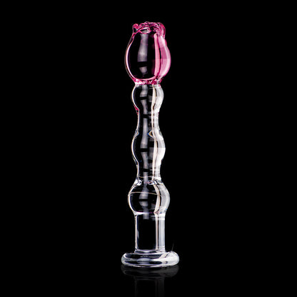 ICICLES NO. 12 GLASS MASSAGER WITH ROSE HEAD PINK/CLEAR