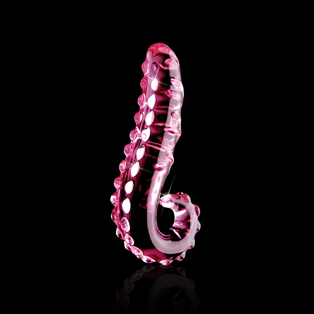 ICICLES NO. 24 CURVED TEXTURED 6 IN. GLASS DILDO WITH HANDLE PINK