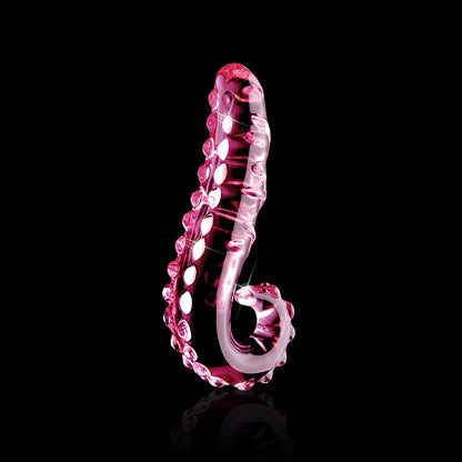 ICICLES NO. 24 CURVED TEXTURED 6 IN. GLASS DILDO WITH HANDLE PINK