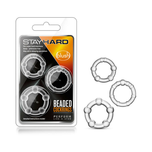 STAY HARD BEADED COCKRINGS 3-PIECE SET CLEAR