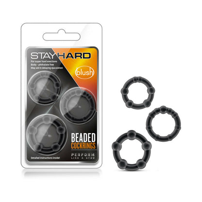 STAY HARD BEADED COCKRINGS 3-PIECE SET BLACK