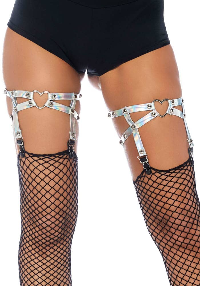 LEG AVENUE - HEART GARTER IRIDESCENT, SILVER, O/S