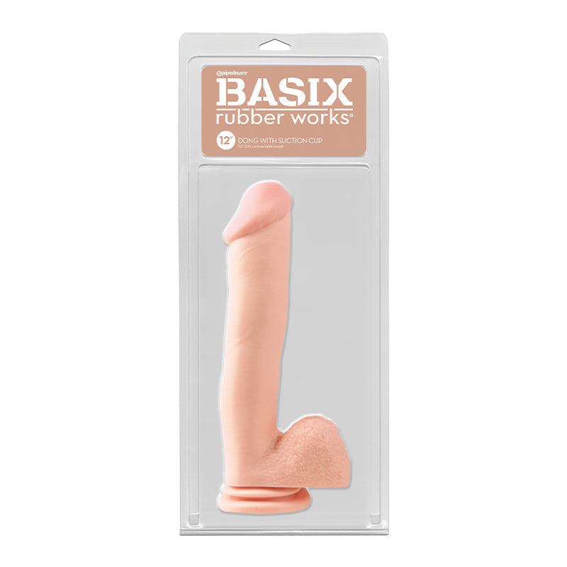 BASIX RUBBER WORKS 12 IN. DONG WITH BALLS & SUCTION CUP BEIGE