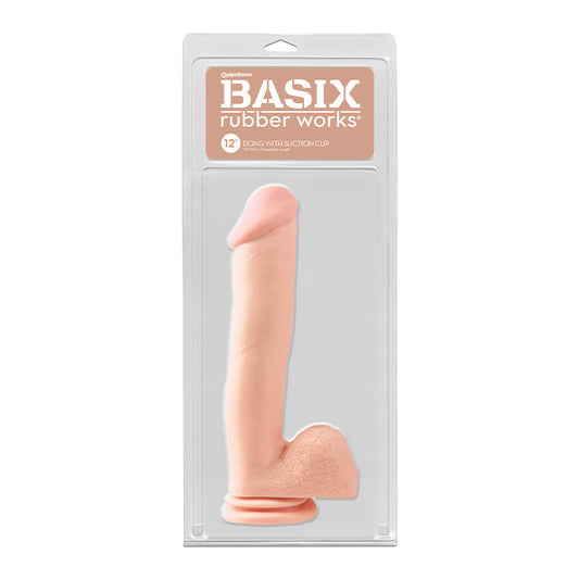 BASIX RUBBER WORKS 12 IN. DONG WITH BALLS & SUCTION CUP BEIGE