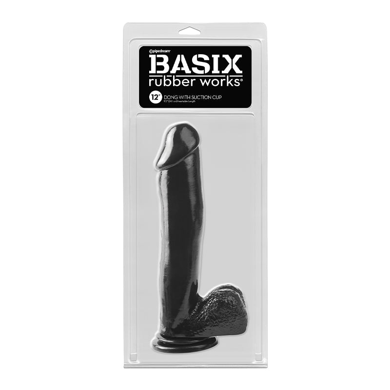 PIPEDREAM - BASIX RUBBER WORKS DILDO DE 30 CM CON TESTÍCULOS Y VENTOSA NEGRO