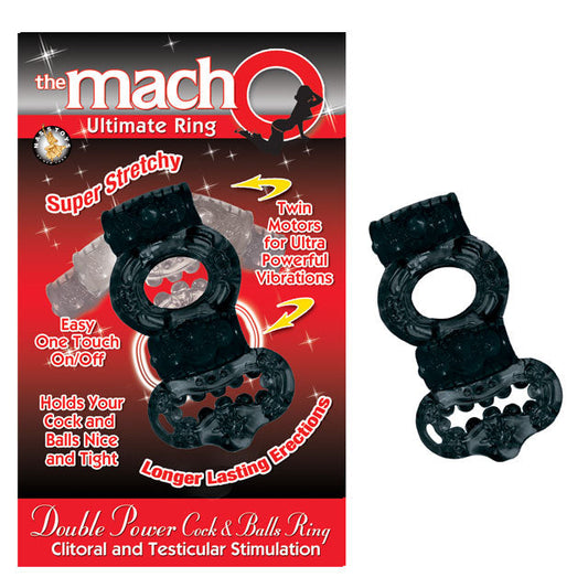 MACHO 2X POWER COCK & BALLS VIBRATING RING (BLACK)