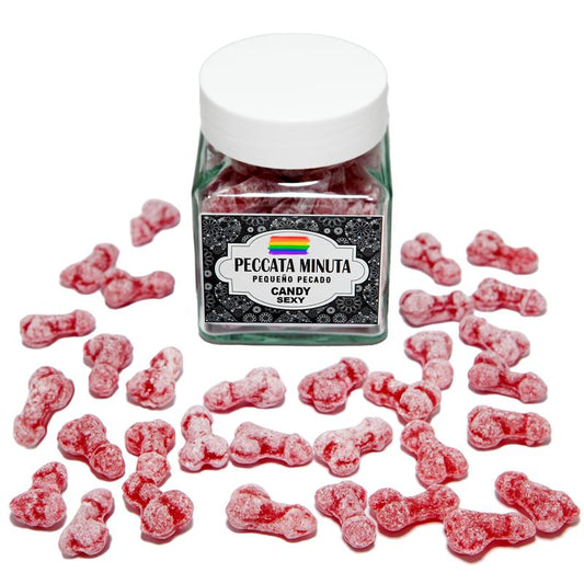 DIVERTY SEX - 40 PENIS-SHAPED CANDIES JAR, STRAWBERRY/CHERRY FLAVOR LGBT