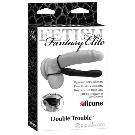 FETISH FANTASY ELITE DOUBLE TROUBLE 6 IN. SILICONE DUAL-ENTRY STRAP-ON DILDO BLACK