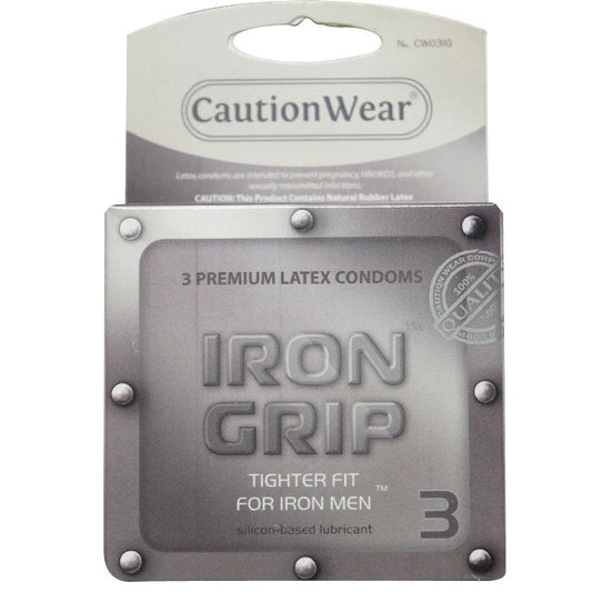 CAUTION WEAR IRON GRIP CONDOMS (3 PACK)