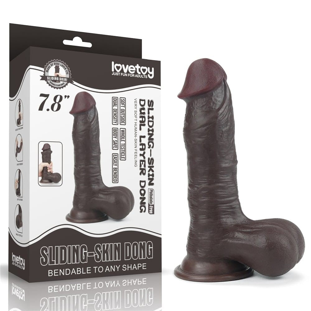 LOVETOY - 7.8'' SLIDING SKIN DUAL LAYER DONG BROWN