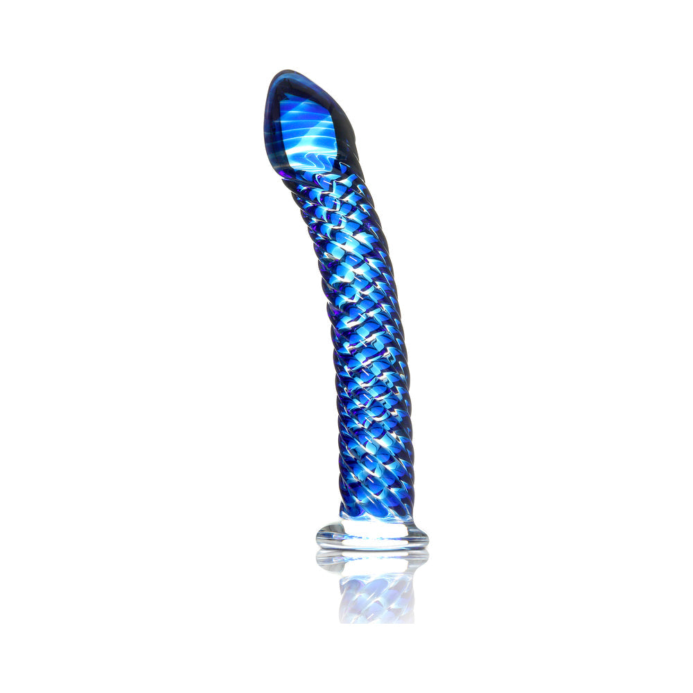 ICICLES NO. 29 CURVED TEXTURED 7.25 IN. GLASS DILDO BLUE