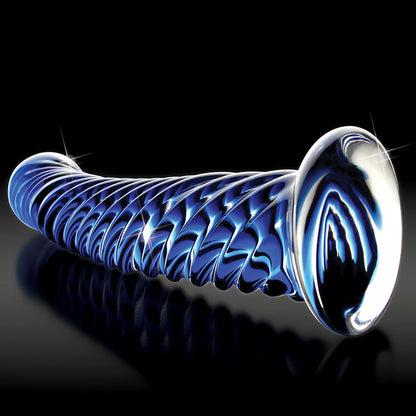 ICICLES NO. 29 CURVED TEXTURED 7.25 IN. GLASS DILDO BLUE