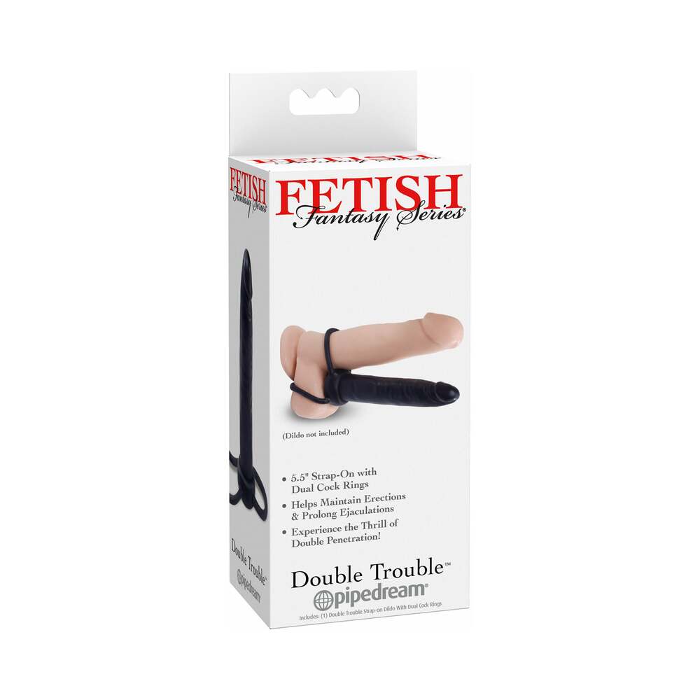 FETISH FANTASY SERIES DOUBLE TROUBLE DUAL COCKRING STRAP-ON WITH 5.5 IN. DILDO BLACK