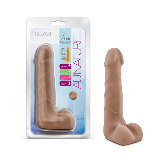 AU NATUREL SUAVE 7 IN. POSABLE DUAL DENSITY DILDO WITH BALLS TAN