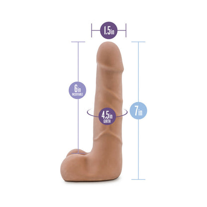AU NATUREL SUAVE 7 IN. POSABLE DUAL DENSITY DILDO WITH BALLS TAN
