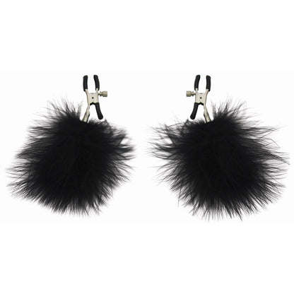 SPORTSHEETS SEX & MISCHIEF ADJUSTABLE FEATHERED NIPPLE CLAMPS BLACK