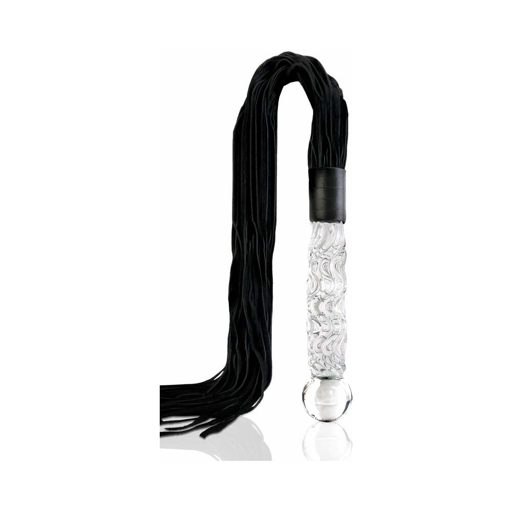 ICICLES NO. 38 LEATHER FLOGGER WITH GLASS HANDLE CLEAR/BLACK