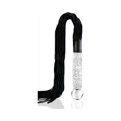 ICICLES NO. 38 LEATHER FLOGGER WITH GLASS HANDLE CLEAR/BLACK
