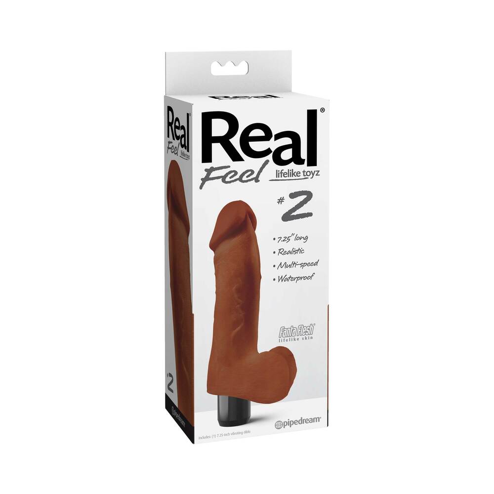 REAL FEEL LIFELIKE TOYZ NO. 2 REALISTIC 7.25 IN. VIBRATING DILDO WITH BALLS BROWN