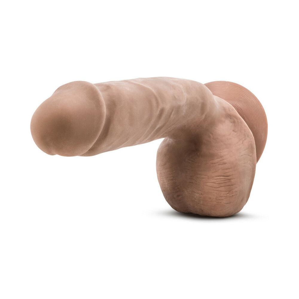 AU NATUREL MACHO 8.5 IN. POSABLE DUAL DENSITY DILDO WITH BALLS TAN
