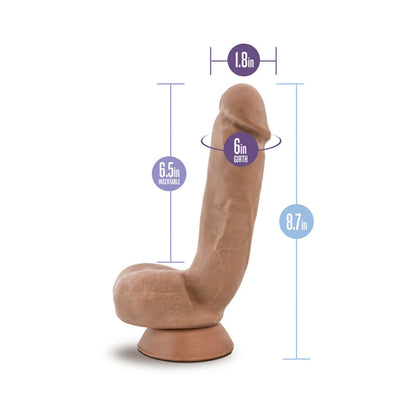 AU NATUREL MACHO 8.5 IN. POSABLE DUAL DENSITY DILDO WITH BALLS TAN