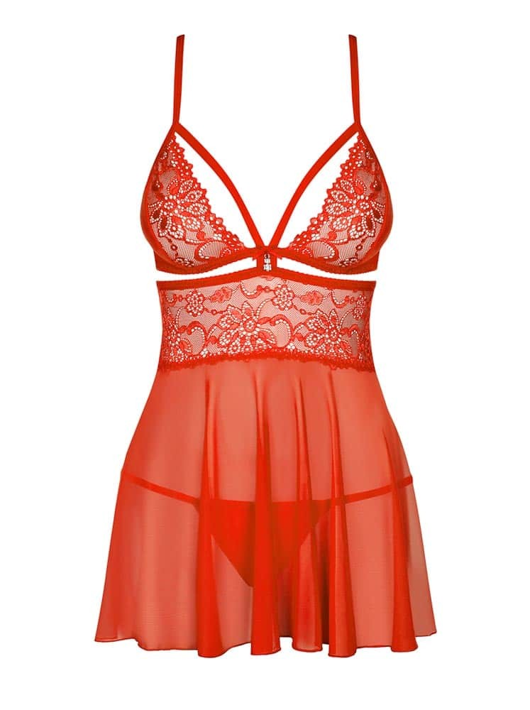 OBSESSIVE - 838-BAB-3 BABYDOLL & THONG RED  S/M