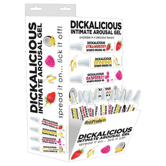 HOTT PRODUCTS - DICKALICIOUS INTIMATE AROUSAL GEL ASSORTED FLAVOR 2 ML TUBES 144-PIECE DISPLAY