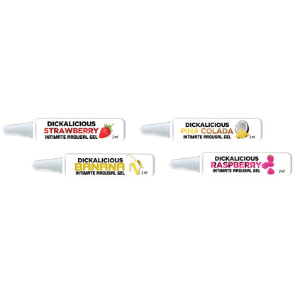 HOTT PRODUCTS - DICKALICIOUS INTIMATE AROUSAL GEL ASSORTED FLAVOR 2 ML TUBES 144-PIECE DISPLAY
