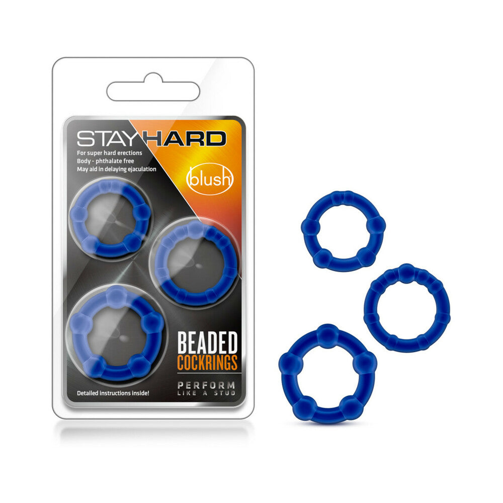 STAY HARD BEADED COCKRINGS 3-PIECE SET BLUE