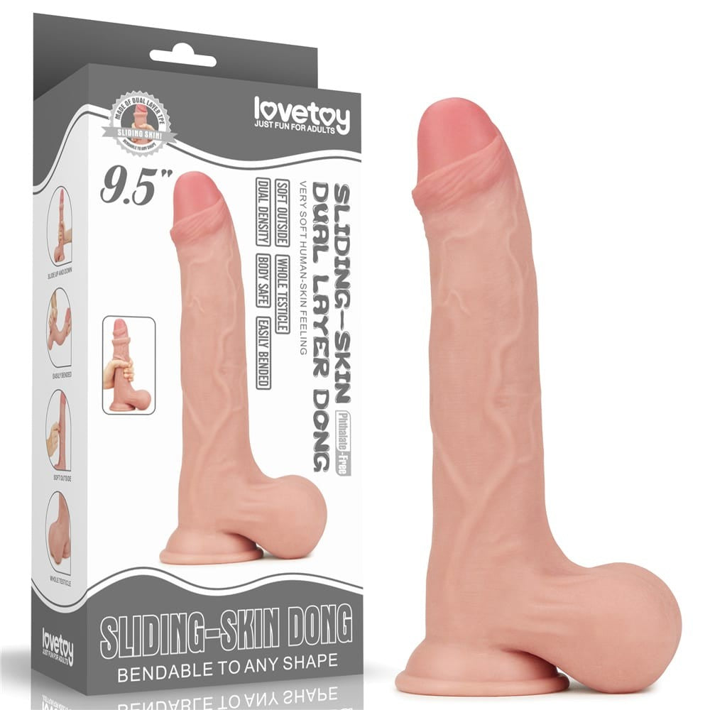 LOVETOY - 9.5'' SLIDING SKIN DUAL LAYER DONG - WHOLE TESTICLE