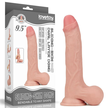 LOVETOY - 9.5'' SLIDING SKIN DUAL LAYER DONG - WHOLE TESTICLE