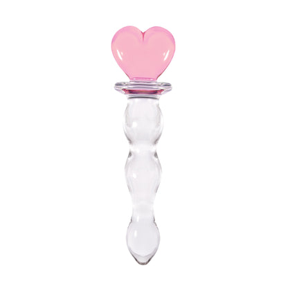 CRYSTAL HEART OF GLASS 6 IN. GLASS DILDO PINK/CLEAR