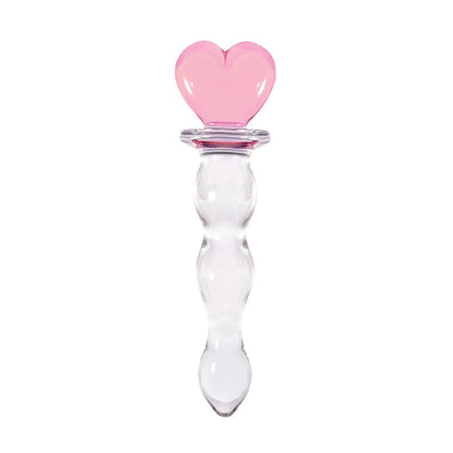 NS NOVELTIES - CRYSTAL HEART OF GLASS 6 IN. GLASS DILDO PINK/CLEAR
